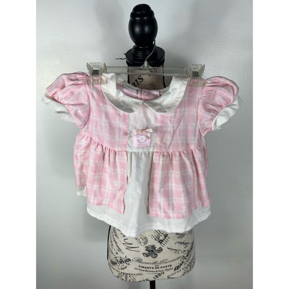 Basic Editions Other - Vintage 24M light pink and white plaid collard dress with cat detail